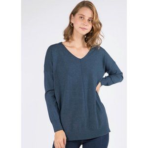 Dreamers by Debut Heather Dark Teal V Neck Front Seam